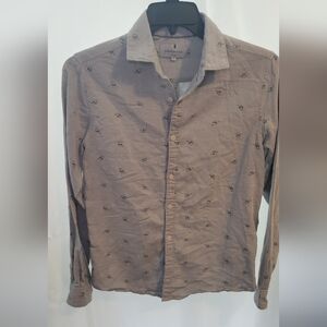 Gray Casual Button Down Shirt with Spread Collar